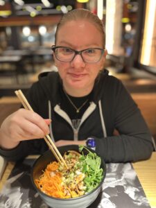 Lauren eating at Wagamamas